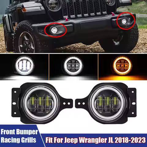 A Pair of 4 Inch Car Fog Lamps With Ha-lo Ring Angel Eyes Fit For Jeep Wrangler JL 2018-2023( DON'T 