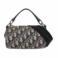 DIOR 卡其色帆布老花提花斜挎包手提包單肩包 銀色五金