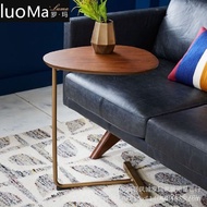 Mobile Iron Art Oval Lazy Reading Table Simple Small Solid Wood Creative Sofa Corner Table Side Tabl