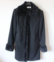 義大利專櫃品牌【anna paganie 】原價$8,930 毛領可拆式黑色超優剪裁羊毛混紡長版大衣外套