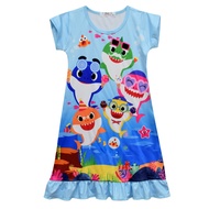 Baby Shark Girls Short Sleeve A-Line ruffled pajama Dress 2022 Cartoon Printed Dress 3113 Kids Clothing Summer Casual Hem Swing Nightdress