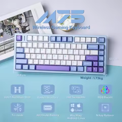 AULA M75 75% ANSI US Layout Wired/Bluetooth 5.0/2.4GHz Wireless CNC Aluminum Mechanical Keyboard RGB