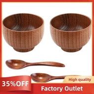 4 Pieces Wooden Handmade Bowl and Spoon for for Rice  Serving Home Kitchen Tableware Factory Outlet