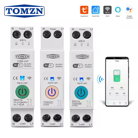 TOMZN 63A 1P+N WIFI Smart Switch Energy Meter Kwh Metering Monitoring Circuit Breaker Timer Relay MC