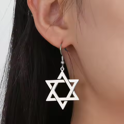 My Shape Star of David Pendant Earrings Stainless Steel Dangle Earrings Large Six Pointed Star Judai
