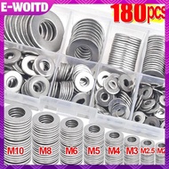 E-WOITD 180pcs Stainless Steel Washers O Ring Fasteners Gasket Set Assortment Kits M2 M2.5 M3 M4 M5 