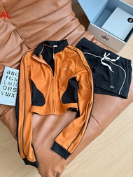 American-Style Fitness Yoga Training Outfit Slim-Fit And Slimming Color-Block Long-Sleeve Top And Sh