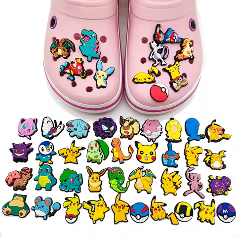 10pcs-47pcs Potdemiel Mixed Pokemon Shoe Charms Accessories Shoe Decorations Fit Wristband Classic C