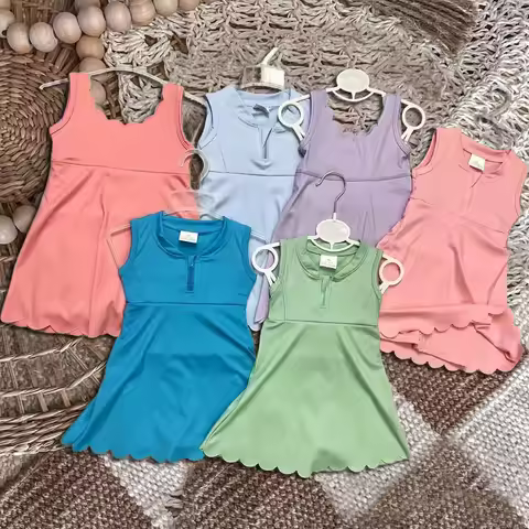 z815-15 GSD2088 Matching Boutique girl dress baby girl clothes Solid color zipper yoga dress Wholesa