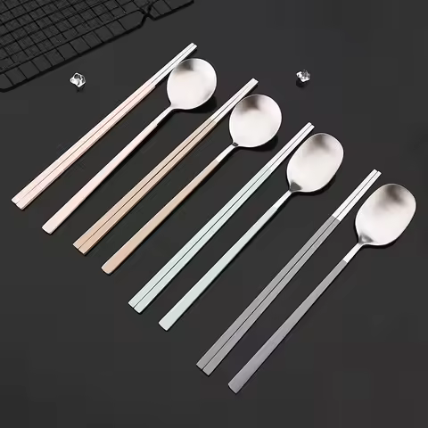 2/8Pcs Matte Dinnerware Set Dinner Spoon Sushi Chopsticks Flatware Western Stainless Steel Cutlery P