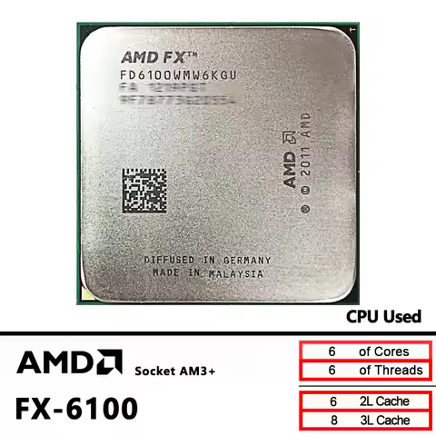 AMD FX-Series FX 6100 3.3 GHz Six-Core Six-Thread CPU Used FD6100WMW6KGU Socket AM3+
