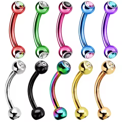 2/5/10PC Stainless Steel Crystal Eyebrow Piercing Lot Tongue Piercing Snake Eyes Bulk Eyebrow Ring M