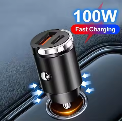 100W USB Car Charger Quick Charge QC3.0 Dual Port Cigarette Lighter PD QC Pull Ring Fast Charging Fo