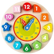 Skrtuan Wooden Shape Color Sorting Clock- Teaching Time Number Blocks Clock Shape Sorting Puzzle Mon