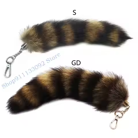 H9ED Raccoon Tail Key-Ring Furry Tails Chain Keychain Individualized Animal Keyring