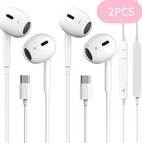 2PCS Type-C Wired Earphones, In-Ear Headphones With Mic & Volume Control, 3D Stereo Headset For Appl