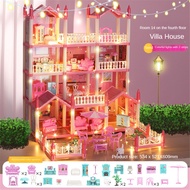 AILEBE [With Dolls] Girls DIY Princess House Toy DIY Dollhouse Four Floors Big Dream House Simulatio