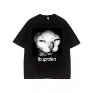 Retro Ibuprofen Print T-Shirt | Fun Contrast Color and Ear Pattern, Soft Casual Short Sleeve, Washab