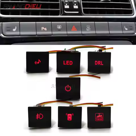 1Pc Car Red LED DRL Light Packing Radar Power On Off Music Front fog light Switch Button for VW polo