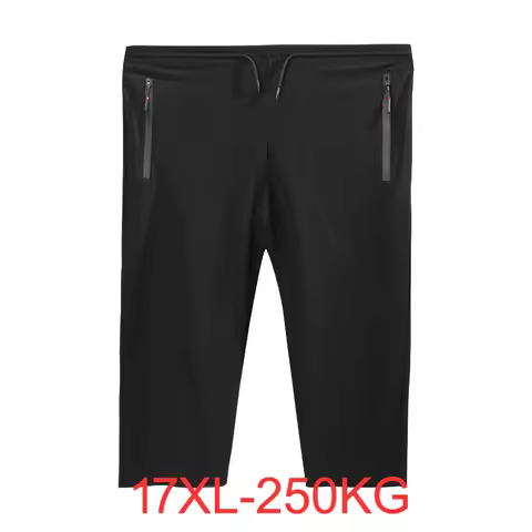 Summer Men's Large pants Bamboo fiber plus size 16XL 17XL loose stretch casual pants Black Home Big