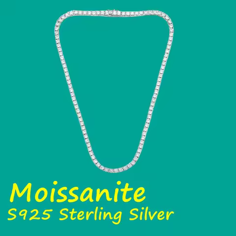 3/4/5MM Moissanite Tennis Necklace S925 Sterling Silver Chain for Men and Women Zircon Diamond Tenni