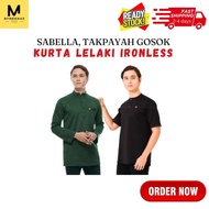 SABELLA Kurta Aqid Fatteh Raya Lengan Panjang Pendek Baju Melayu Lelaki Ironless Scuba Emerald Black