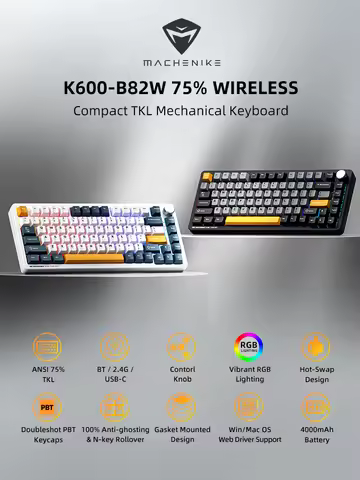 Machenike K600-B82W Mechanical Keyboard 75% ANSI Layout Gasket Mounted Web Driver Support RGB Backli