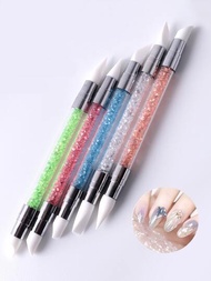 彩色5支矽膠頭雙頭美甲筆套裝,美甲凝膠筆,塗層壓花棒,壓花筆,打點筆,畫筆,細節筆和美甲筆