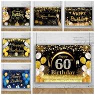 120x80cm Happy Birthday Backdrop 50, 60,70,80th Birthday Happy Photography Background Gold Glitter B