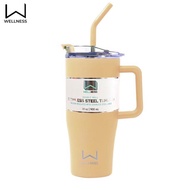 WELLNESS Cooler Mug 900ml Tumbler Thermos Stainless Steel Handle Drinking Straw Water Cap Six 5 Colors Waterproof Lid