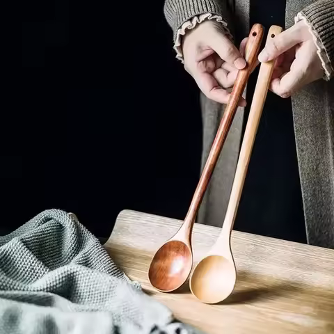 Long Wooden Stirring Spoon Natural Wood Soup Tableware Cooking Honey Coffee Spoon Mixing Spoon Wood 