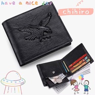 CHIHIRO Men Short Wallet, PU Leather  Eagle Relief Pattern Leather Designer Wallet, Cool Black Grey 