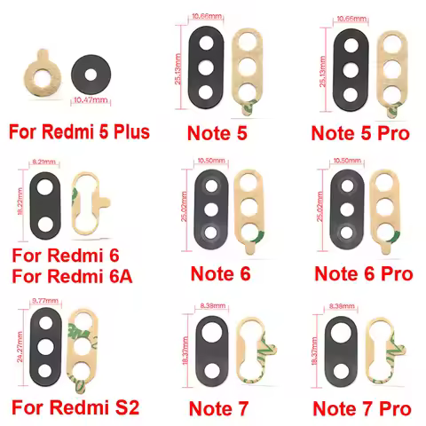 2Pcs/Lot, Rear Back Camera Glass Lens Cover with Ahesive Sticker For Xiaomi Redmi Note 7 6 5 5A 6A 7