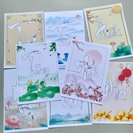 SET OF 8 COLORING PAINTINGS OF CALLIGRAPHY LETTERS, A4 AND A5 PICTURE SIZE. Printed on thick paper, 