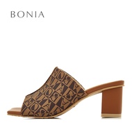 Bonia Dark Brown Sherry Monogram Square Toe Sandal Heels II