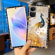 YYN Case For OPPO Reno 10 Pro 5G Reno10 Peacock Pattern Shockproof square Phone Case hard case