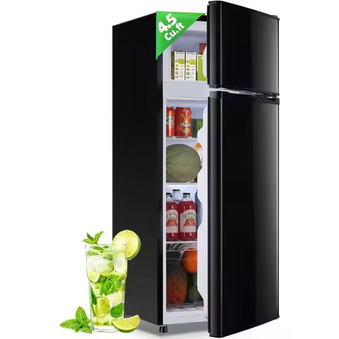 4.5Cu.ft Small Mini Refrigerator with Freezer in Black Color Two Door Design Featuring Crisper Drawe
