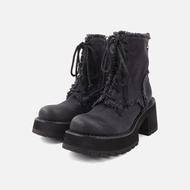 notdetailed原創 黑色帆布做舊短靴大圓頭辣妹馬丁靴