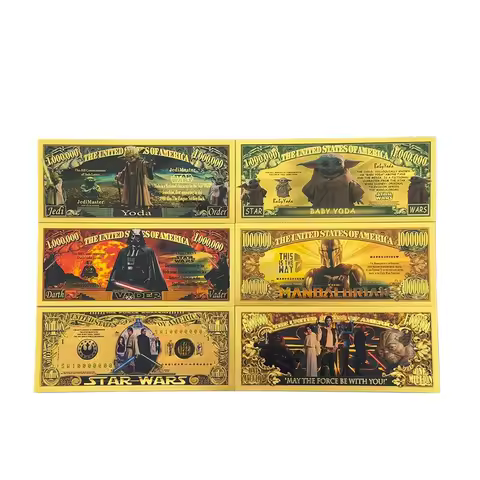 Bandai New 16 Types Hot Sale Star Wars Banknote Anime Gold Banknote in 24k Gold Plated For Collectio
