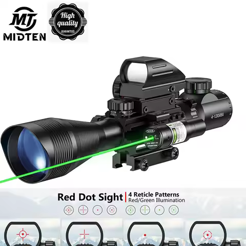 Rifle Riflescope Combo 4-12x50EG Dual Illuminated Optics IIIA/2MW Green Laser Dot Sight 4 Holographi