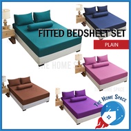 Cotton 4in1 Queen King / 2in1 Single Size Plain 12 Color Fitted Bedsheet Sets Cadar Warna Getah Keli