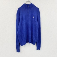 Ralph Lauren Polo 半拉鍊棉質針織衫，藍色，XL 碼，古著