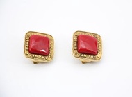 Chanel Vintage 1986-92 鍍金大紅色方形耳環
