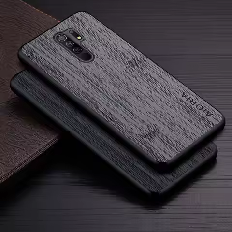 Case for Xiaomi Redmi 9 9A 9T 9C NFC funda bamboo wood pattern Leather phone cover Luxury coque for 