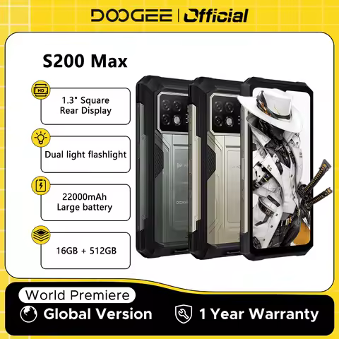 World Premiere DOOGEE S200 Max Rugged Phone 16GB 512GB 22000mAh Battery 66W 1.32" Rear Display 6.72”