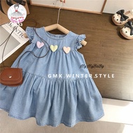 Babydoll jean dress with 3 hearts for 1 2 3 4 5 6 7 year olds MyMy BaBy, BaBy girl dress, lovely BaB