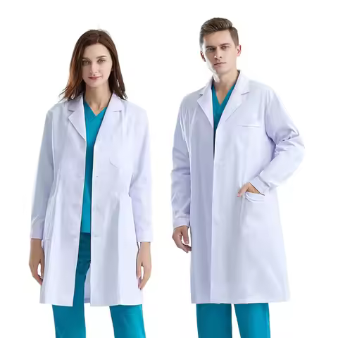 Unisex White Lab Coat for Women Men Medical Lab Coats Nurse Costume Long Sleeve Laboratory Science S