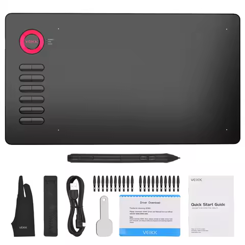 【New】VEIKK A15 Graphic Drawing Tablet with 8192 Sensitivity Battery-free Pen 12 Hotkeys 10x6Inch 250