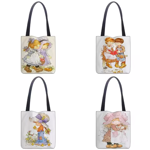 Fashion Sarah Kay Printing Foldable Eco-Friendly Shopping Bag Tote Handbags 40X40CM For Travel Groce