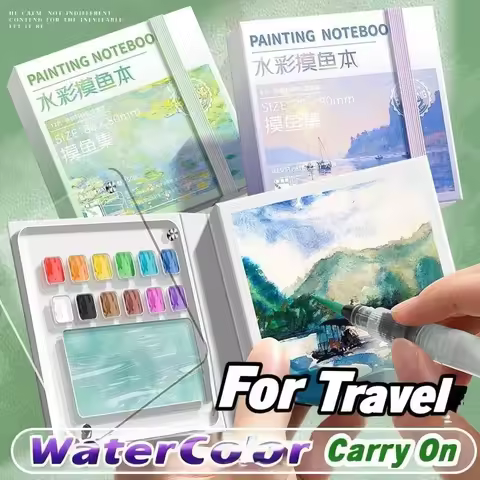 Portable Watercolor Sketchbook 50 Sheets With 8/12 Grid Paint Tray, Pocket Artist Watercolor Travel